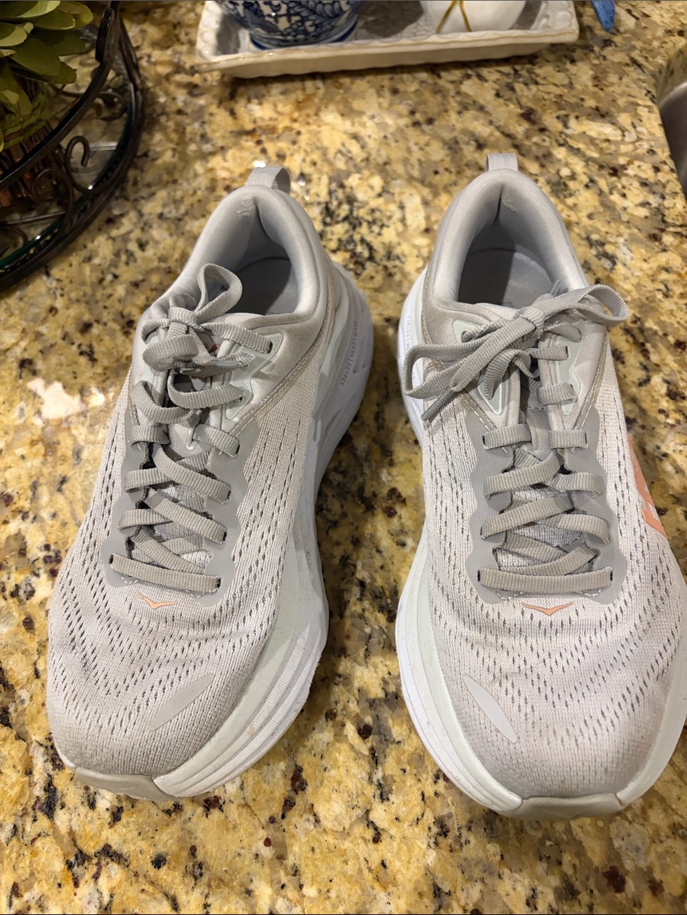 Hoka Women's Running Shoes in Light Gray with Subtle Peach Accents